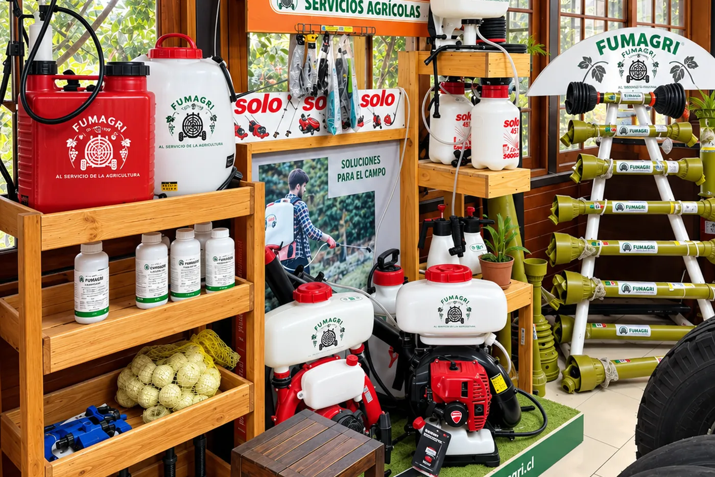 Ferretería agrícola Fumagri con pulverizadores de espalda, insumos y repuestos